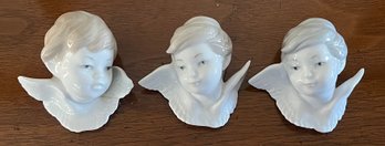 Lladro Porcelain Wall Hanging Angel Heads- Set Of 3