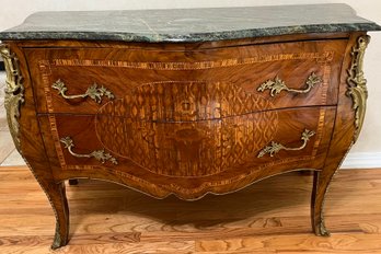 Marquetry Inlay Solid Wood Marble-top 2-drawer Chest