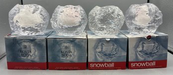 Kosta Boda Glass Snowball Shape Votive Holders - 4 Total - Made In Sweden