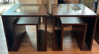 Raymour & Flanigan Modern Glass-top End Tables - 2 Total