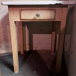 Enamel Top Wood Single Drawer Table