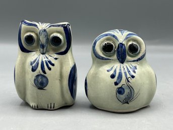 Hand Painted Owl Shaped Ceramic Salt And Pepper Shaker Set - 2 Total