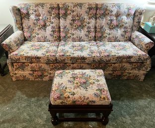 Catalanos Custom Floral Upholstered Sofa With Wooden Frame Upholstered Footrest Included