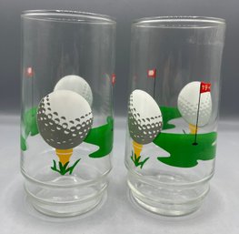 19th Hole Golf Pattern Drinking Glasses - 2 Total