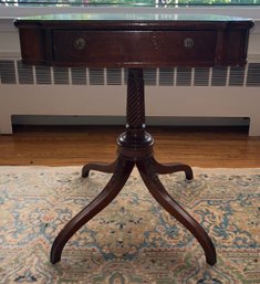 Vintage Solid Wood Pedestal Parlor Table With Drawer