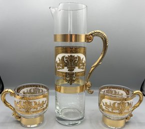 Vintage Russian Gold-trimmed Glass Coffee Pitcher And Glass Mug Set - 7 Piece Set