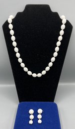 White Stone Beaded Necklace With Matching Earring Set