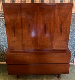 American Of Martinsville Mid-century Modern Solid Wood Armoire With 5-drawers