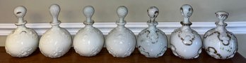 Antique Victorian Milk Glass Embossed Barber Bottles  - 7 Total