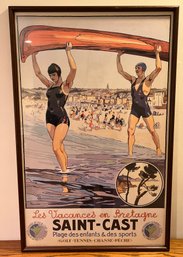 Vintage Les Vacances En Bretagne Saint-Cast Print Framed - Printed In France