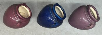 Handcrafted Pottery Glazed Tilted Planters With Drain Holes  - 3 Total