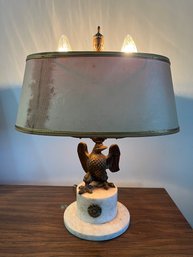 Vintage Marble Base Table Lamp With Brass Eagle Ornament