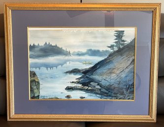 Original Jim Ford Signed Watercolor Art Framed - Canoe On The Lake