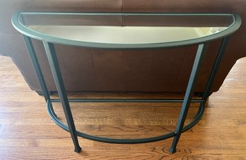Pottery Barn Tanner Wrought Iron Glass-Top Demilune Table With Shelf