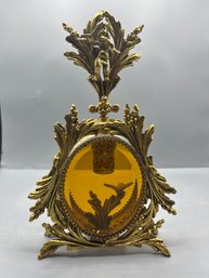 Vintage Brass-tone Glass Perfume Bottle
