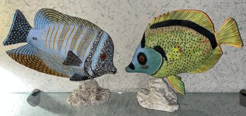 Land & Sea Nature Series Hand Painted Wooden Fish With Resin Base - 2 Total