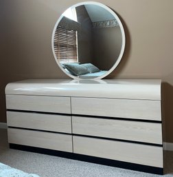 Formica 6-drawer Dresser With Attached Round Mirror