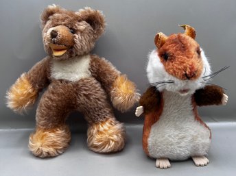 Steiff Unjointed Teddy With Squeaker & Steiff Goldy Chipmunk Plush Toys- Lot Of 2