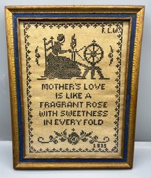 Antique Mother Love Handcrafted Needlepoint Art Framed