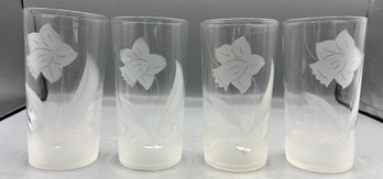 Etched Floral Pattern Drinking Glass Set - 5 Total