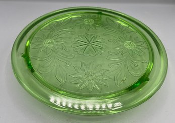 Jeanette Co. Green Uranium Glass Footed Cake Stand