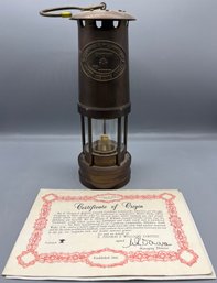 E. Thomas & Williams Limited Brass Miner Flame Safety Lamp #345 With Certificate Of Origin