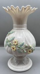 Belleek Vase Encrusted With Flowers And Leaves