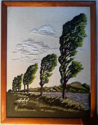 Trees Blowing In The Wind And Ducks Framed Needlepoint