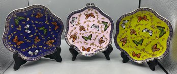 CC&T Decorative Butterfly Pattern Porcelain Plates - 3 Total