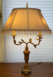 Hand Painted Gold Tone Metal Leaf Pattern Table Lamp