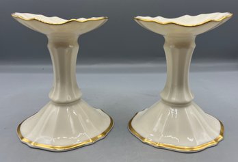 Lenox Ivory Porcelain Candlesticks With Gold Trim - 2 Total