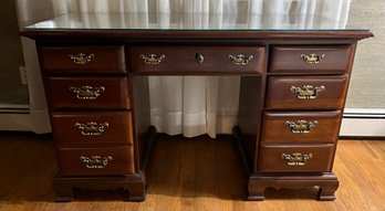 Kenlea Crafts Solid Cherry Wood Desk With 7 Drawers - Glass-top Included