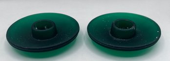 Pair Of Emerald Green Taper Candlestick Holders