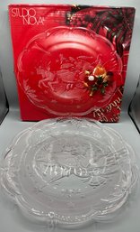 Studio Nova Frosted Glass Holiday Pattern Serving Platter - Box Included