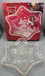 Mikasa Holiday Snowman Pattern Frosted Glass Platter - Box Included