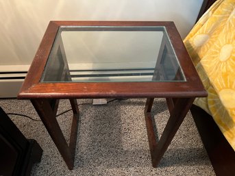 Glass Top Wood Side Table