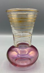 Bartlett Collins Cranberry And Gold Striped Bud Vase