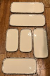 Resort Of Pelican Porcelain Serving Trays With Silver Rim - 6 Total