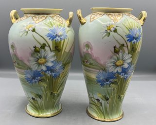Nippon Hand Painted Porcelain Vases - 2 Total - Made In Japan