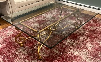 Gold-tone Wrought Iron Glass-top Coffee Table