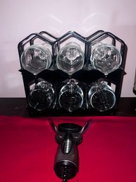 Crystal Wine Glasses & Wine Rack With OXO Wine Opener- 6 Glasses