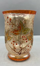 Crackle Glass Leaf Pattern Votive Holder