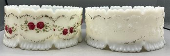 Vintage Milk Glass Rose Pattern Footed Bowls - 2 Total