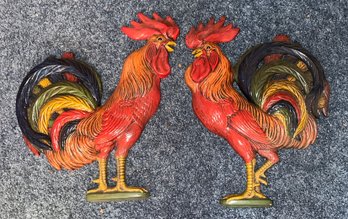 Atlantic Mold Hand Painted Ceramic Rooster Wall Decor - 2 Total