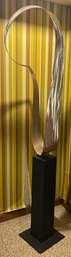 Handmade Stainless Steel Abstract Sculpture With Steel Base - Artist Signed 2013