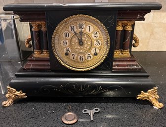Vintage WM Gilbert Clock Co.  Wooden Mantle Clock - Key Included