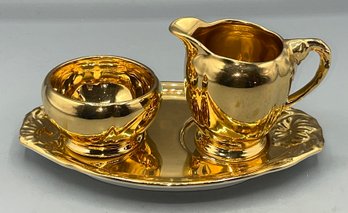 Royal Winton Grimwades Golden Age Bone China Gold Sugar Bowl & Creamer Set - 3 Pieces Total - Made In England