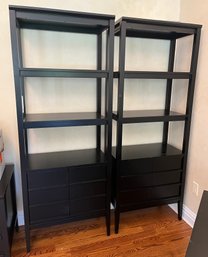 Crate & Barrel Wooden 4-shelf Bookcase With Storage - 2 Total