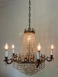 Brass-tone 5-arm Crystal Chandelier