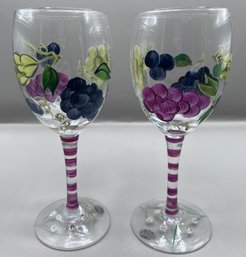 Home Essentials And Beyond Pair Of Hand Painted Grape Wine Glasses